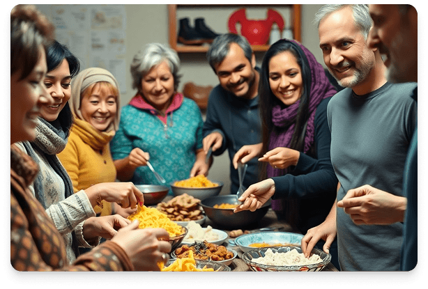 Community enjoying home-cooked meals