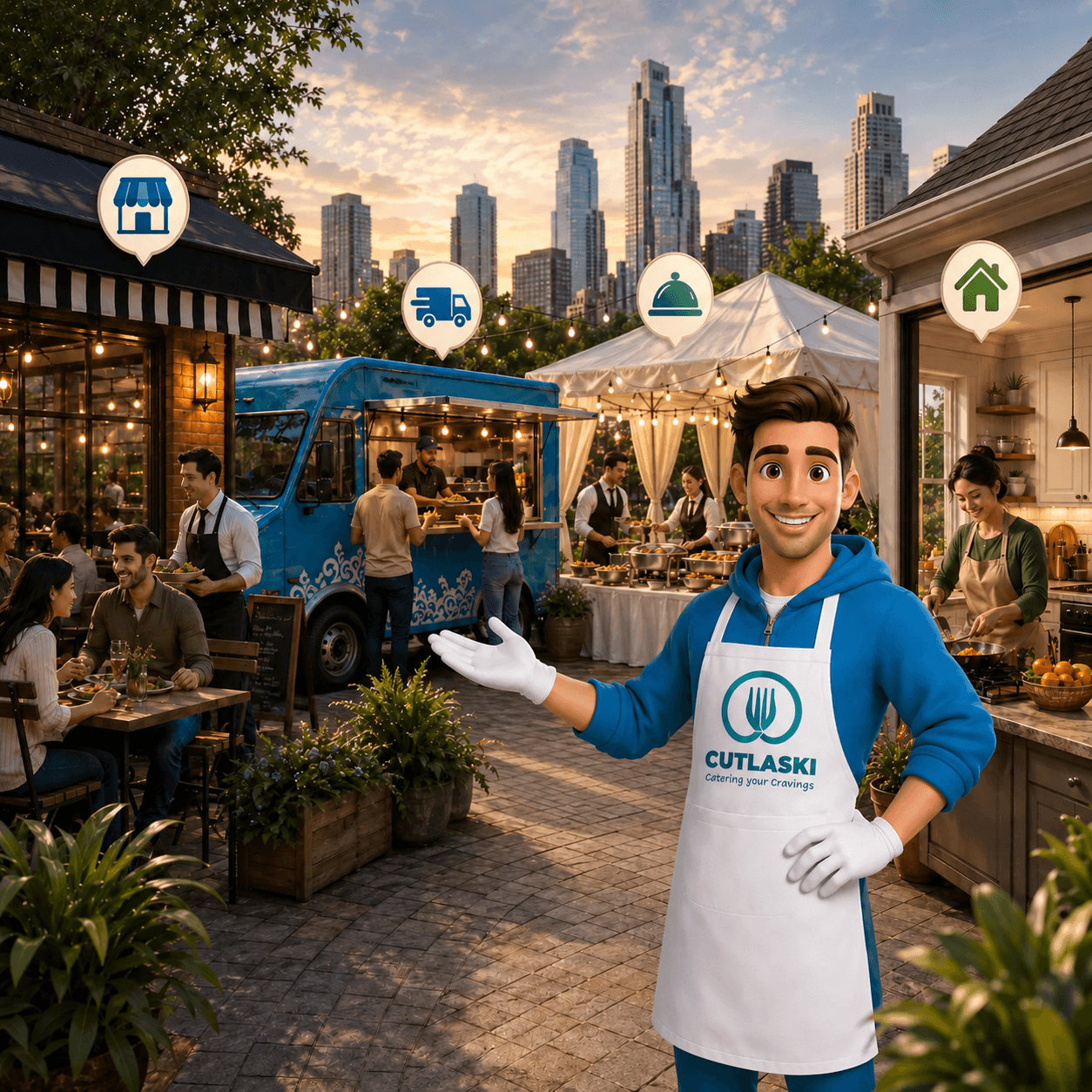 Local food providers serving freshly prepared meals to customers in a community setting
